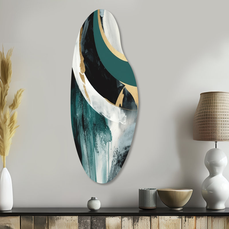 Frederick - décoration murale incurvée en marbre, impression d'art asymétrique en métal doré, H 38 po x l 15 po x P 1 po