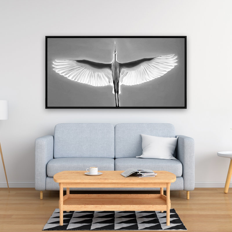 Great blue heron in flight - bird - 24"x48" Framed canvas