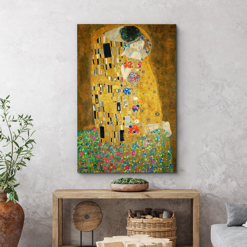 Célèbre œuvre d'art «The Kiss» par Gustav Klimt, H 48 po x l 32 po, Toile tendue, Sans cadre