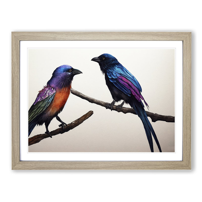 Crow Bird Watercolour Vol.3 - Framed Print, 25cm H x 34cm W x 2cm D, Oak