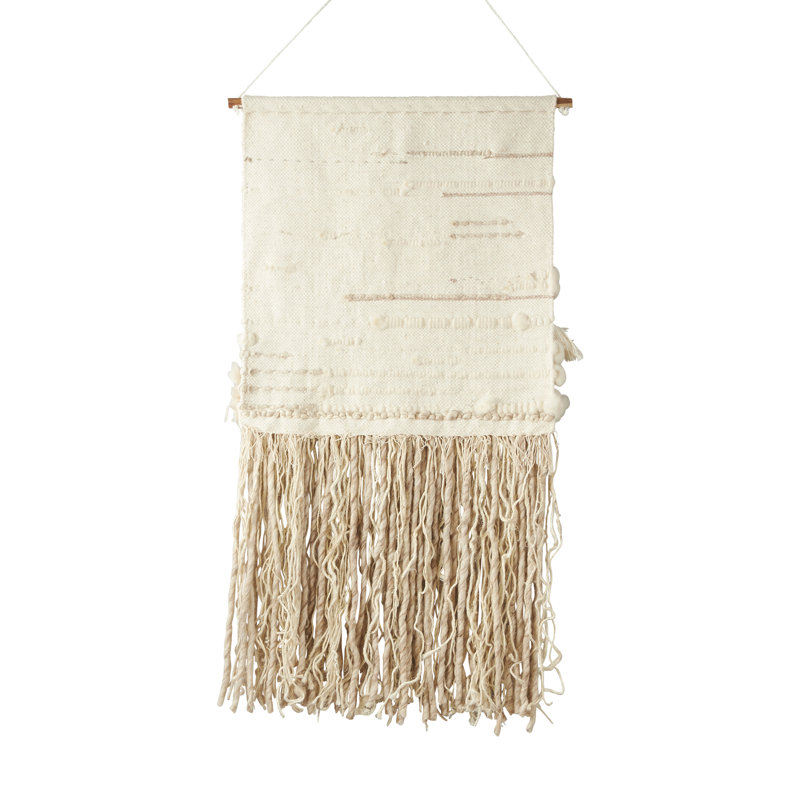 Ivory Textured Woven Wall Hanging with Fringe, 24"x48"