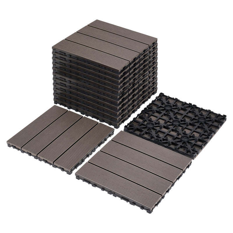 Carreaux de terrasse à emboîter bricolage - Revêtement de sol extérieur et intérieur imperméable pour patio, Café