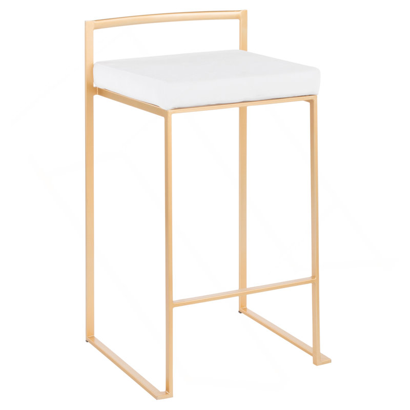 Fuji 26" Contemporary Stackable Counter Stool In Gold Metal With White Velvet Cushion By Lumisource - Set Of 3