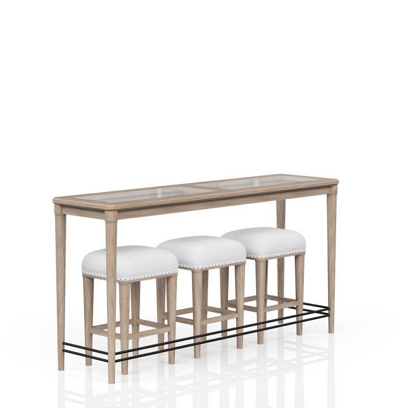 Console en verre givré avec 3 tabourets, finition intrigante au fini sable, éminence transitionnelle décontractée, grâce en bois massif exceptionnelle, et plus