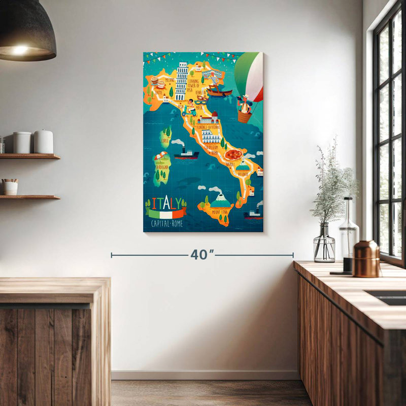 Aliaz Travel To Italy Map, 39" H x 26" W