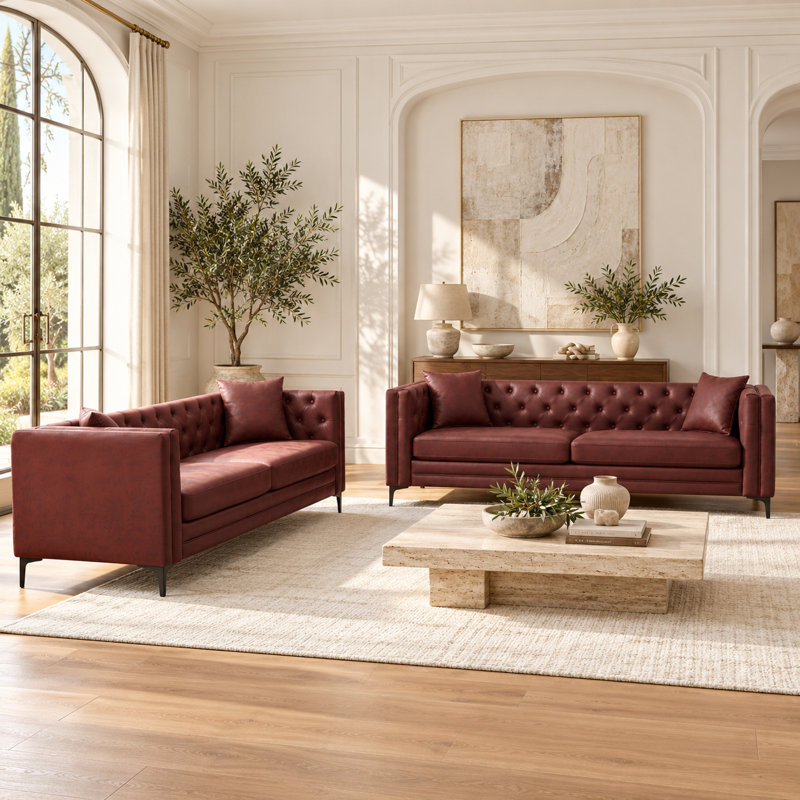Castiglione Upholstered 83.5 " Fabric Sofa, Red