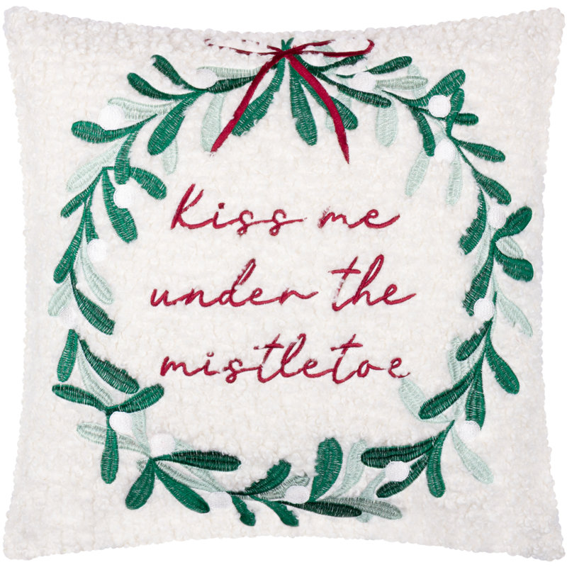 Mistletoe Beige Square Cushion, Pillow Cover Only - No Insert