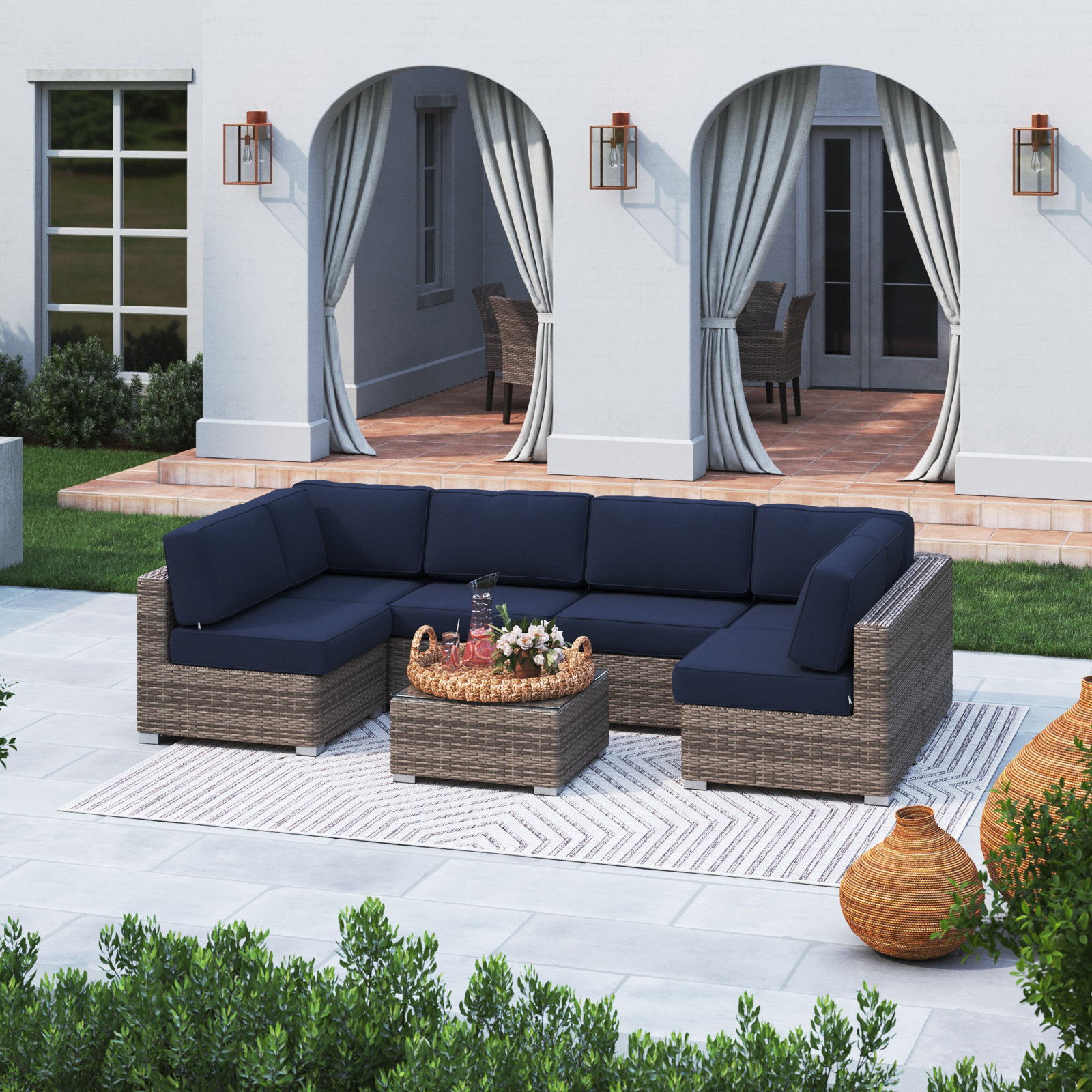 Tonioni 4-Person Sunbrella® Patio Seating Group, Sunbrella Navy Blue