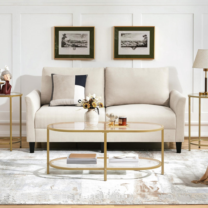 Caoimhlin Tempered Double-Layer Glass Oval Coffee Table, Gold