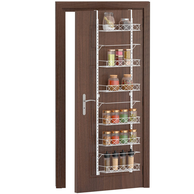 Wall Spice Rack with Adjustable Racks, White