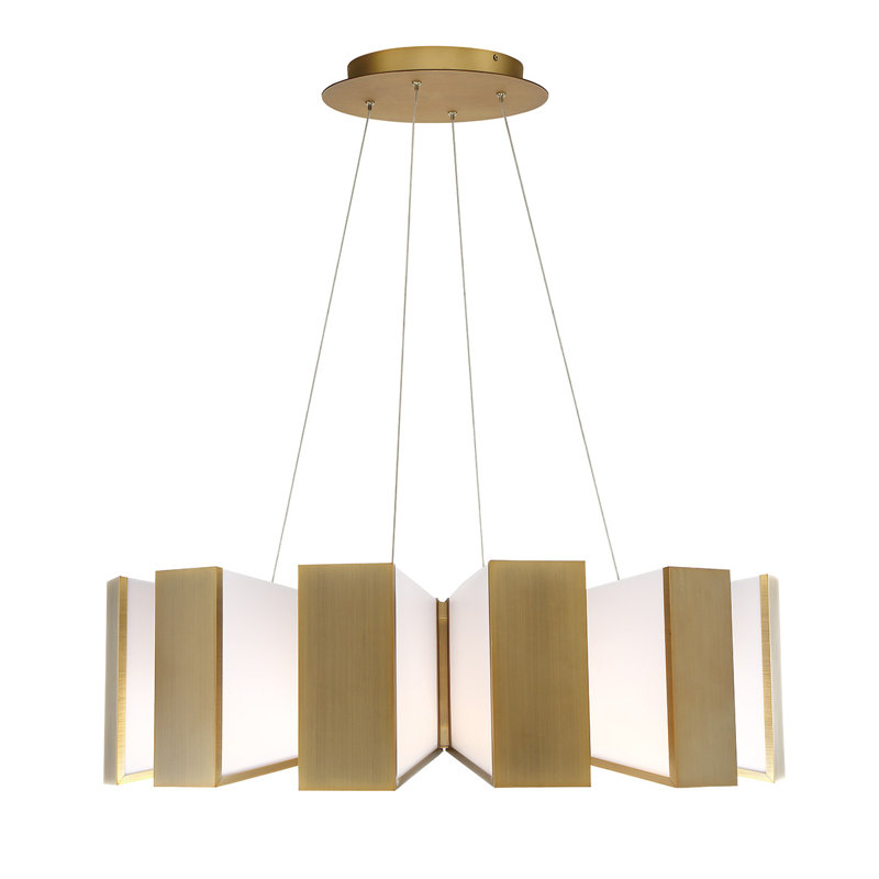 Aged Brass 12-Light LED Drum Chandelier with Sanded Acrylic Diffuser
