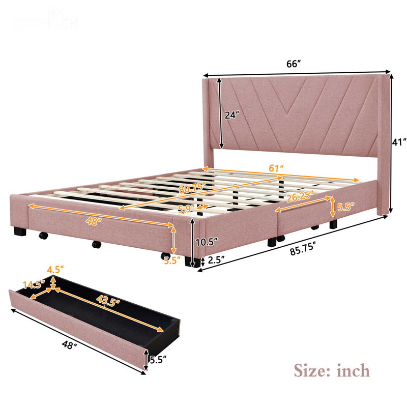 Delleker Upholstered Platform Storage Bed, Pink