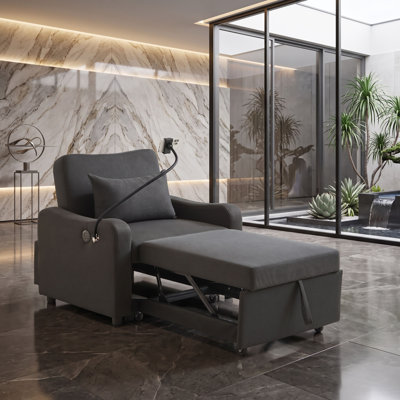 Convertible Sleeper Chair with USB Ports and Phone Holder