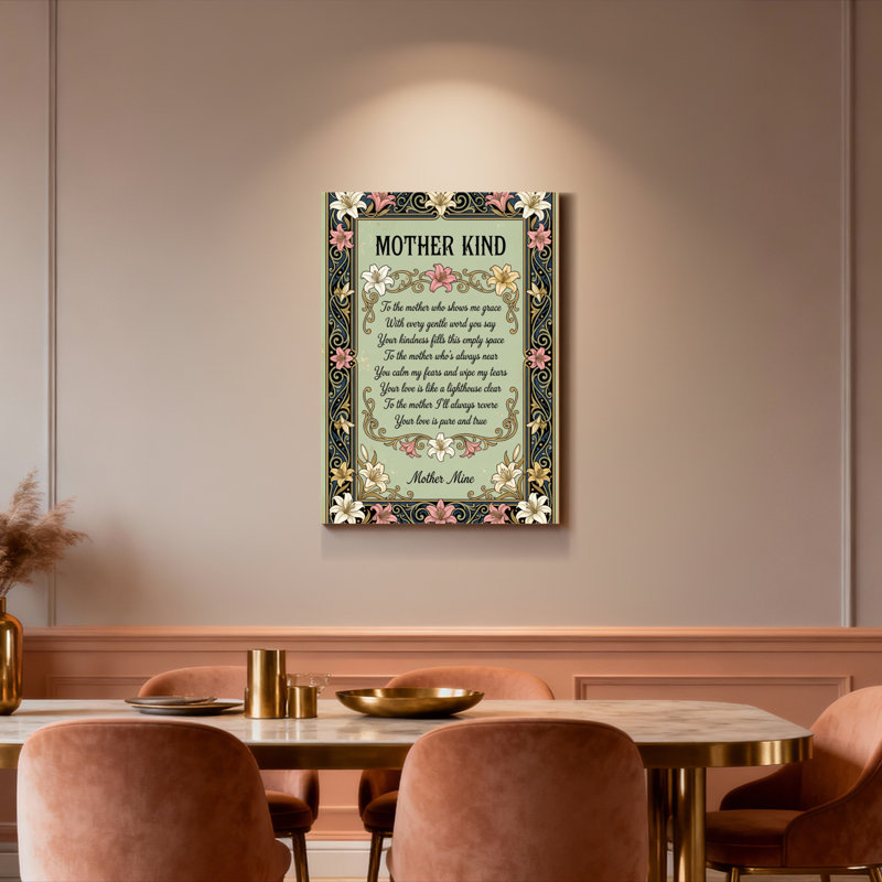 Ensemble de 1 tableau sur toile tendue représentant un poème floral et ornemental sur Mère Nature, H 18 po x l 12 po
