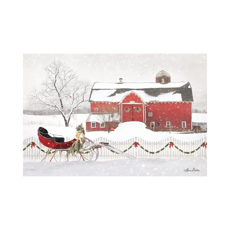 «Christmas Barn with Sleigh» par Lori Deiter - peinture sur toile tendue, H 40 po x l 60 po x 1,5 po
