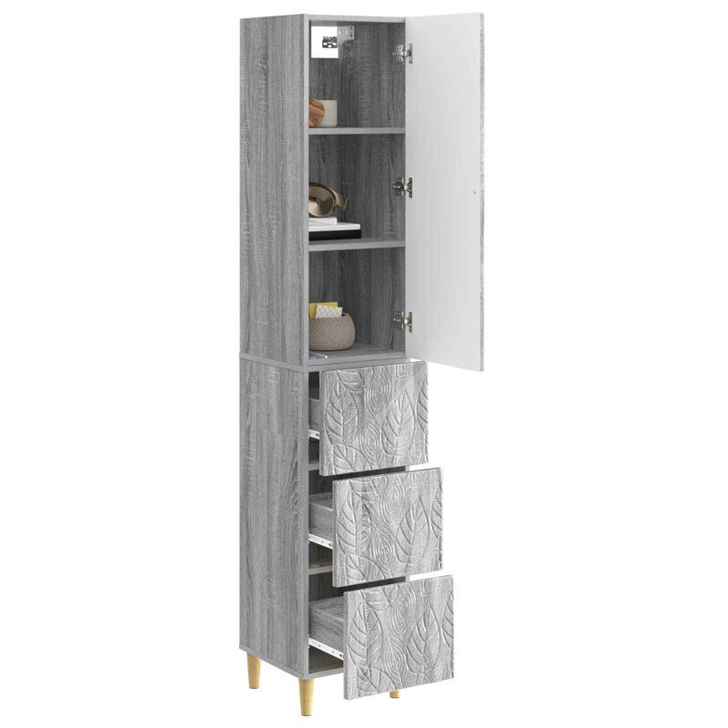 1 -Door 3 -Drawer 2 -Shelf Storage Cabinet, Grey Sonoma