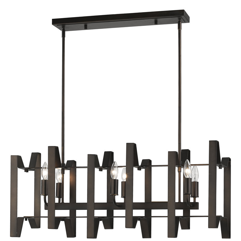 Luminaire suspendu linéaire pour îlot de cuisine 6 lumières Algertha, Bronze