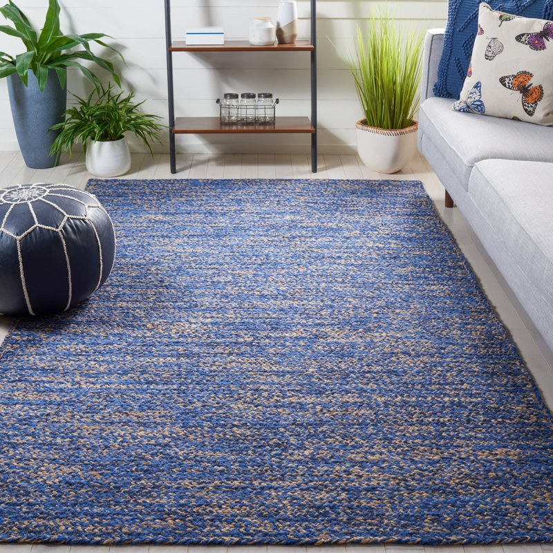 Jarielis Natural Fiber Hand Loomed Wool/Jute Rug in Blue/Natural, Rectangle 4' x 6'