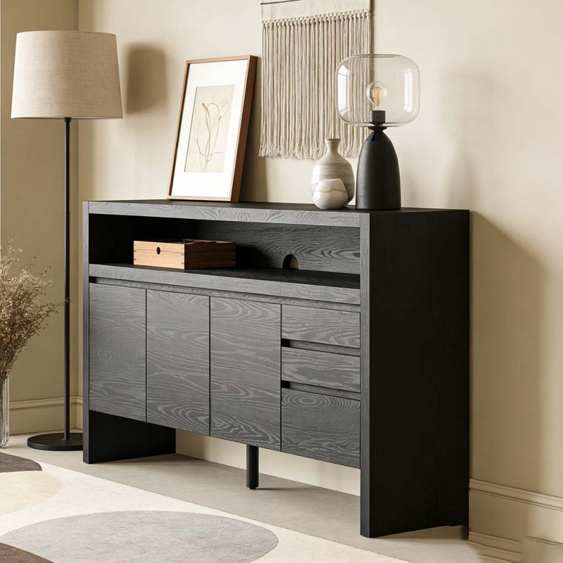 60" 3-Door Sideboard with 3 Drawers, Black