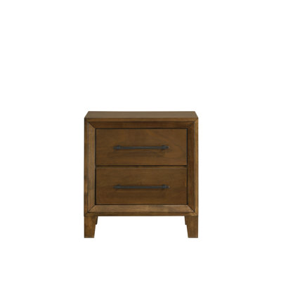 Lary Nightstand, 2 Drawers, Rustic Farmhouse Walnut Brown Finish
