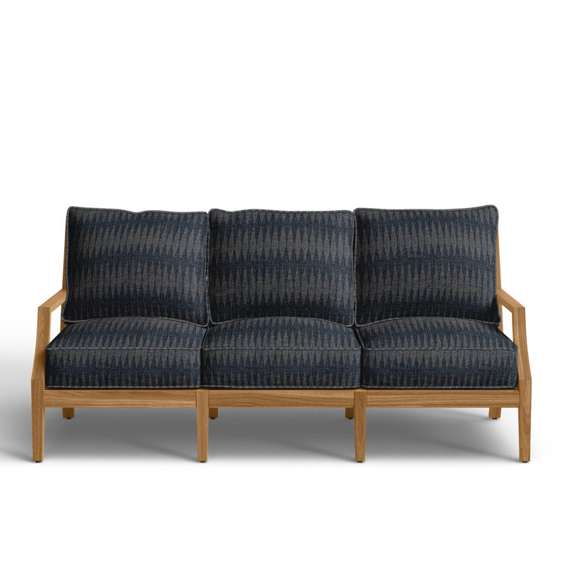 Haley Teak Patio Sofa with Cushions, Natural Teak, Welt + Standard fill, Linen Chambray