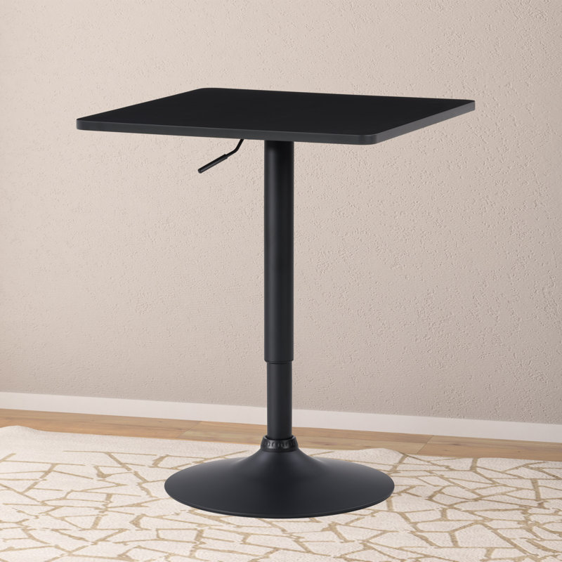 Anassi Square Metal Base Adjustable Dining Table, Black, Black