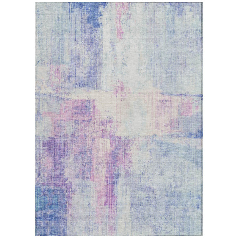 Tapis intérieur/extérieur lavable, motif abstrait bleu ciel et lavande, 2,74 m x 3,66 m