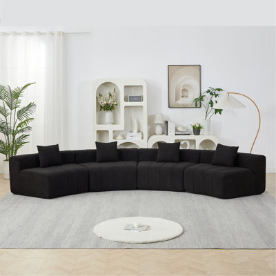 Chenille Curved Sectional Sofa With 4 Pillows,Curved Symmetrical Modular Semi Circular Sofa Sectional For Bedroom, Living Room, Office For Leisure Or Nap, Reading Room, And Lobby