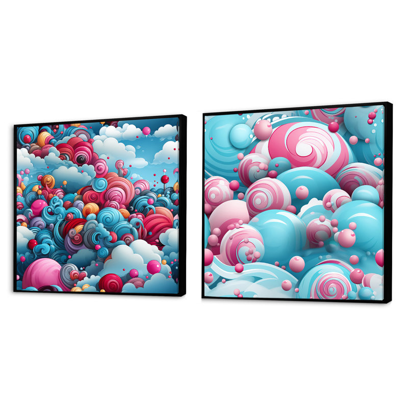 Ciclali - Ensemble de 2 collages carrés abstraits, Cadre flottant noir, H 16 po x l 33 po