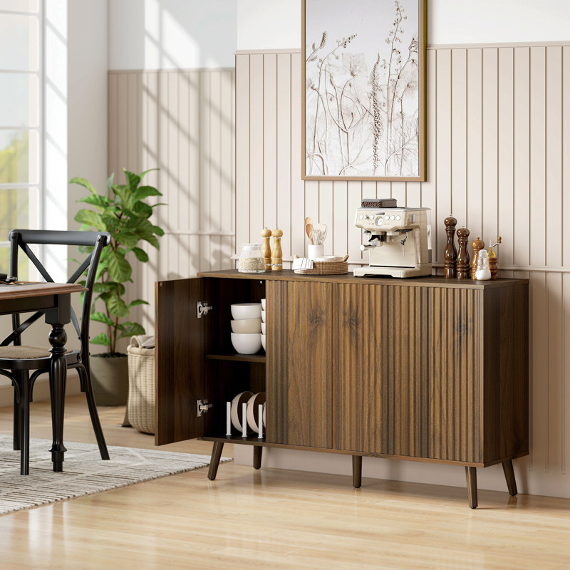 Buffet, armoire cannelée avec tablettes réglables, brun foncé, Brun foncé vieilli
