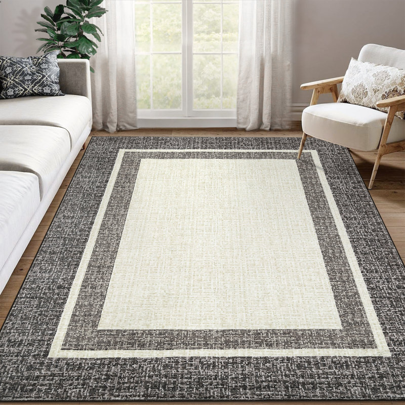Tapis moderne lavable à la machine avec bordure en caoutchouc antidérapant à faible épaisseur pour salon, chambre à coucher, cuisine, salle à manger