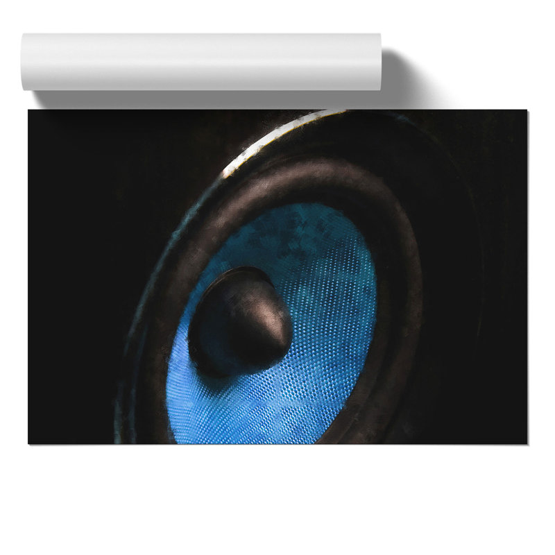 Hi Fi Speaker in Blue Painting - Frameless Print, 42cm H x 59cm W x 0.1cm D