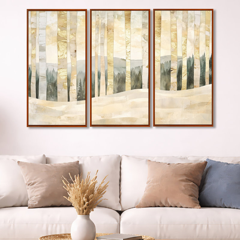 "Forest Forest Wall Art", ensemble botanique sur toile encadrée 3 pièces, H 32 po x l 48 po, Cadre flottant brun