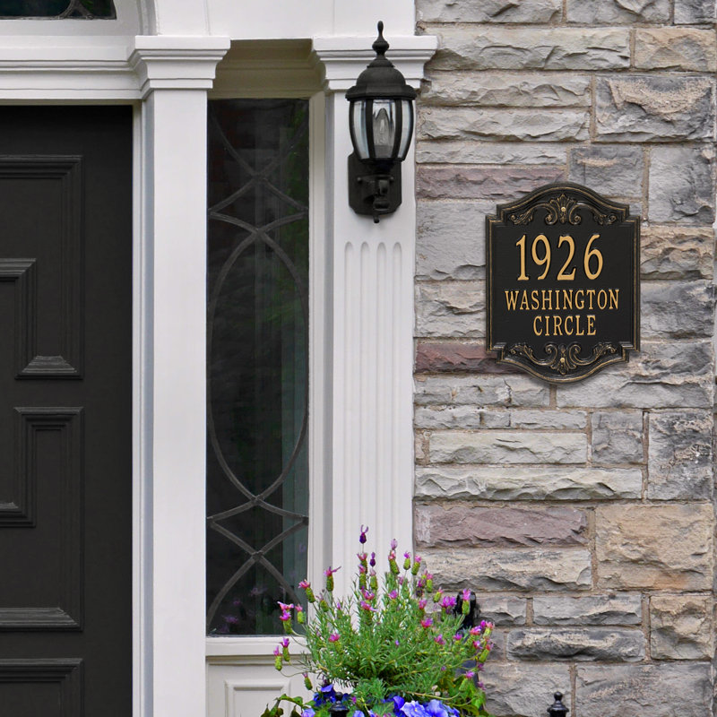 Signature Series 3-Line Wall Address Plaque, Yes, Gold, Black