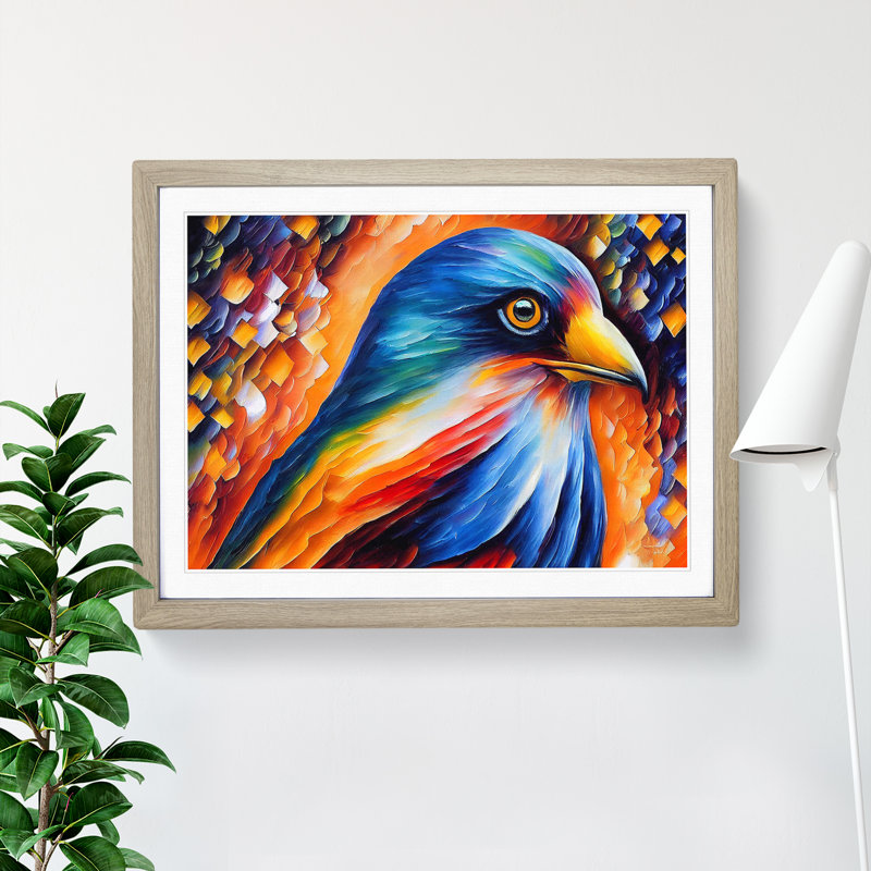 Bird Painting - Single Picture Frame Print, 46cm H x 64cm W x 2cm D, Oak