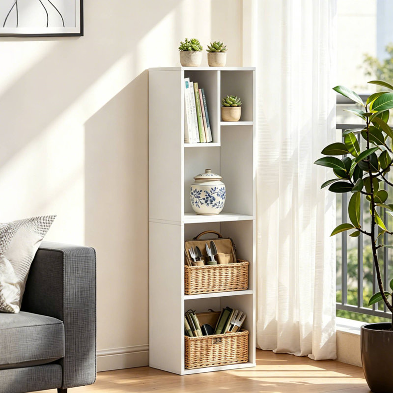 Bibliothèque de rangement Emmuela, Blanc, (5 tablettes) H 42,2 po x l 11,8 po x P 9,5 po