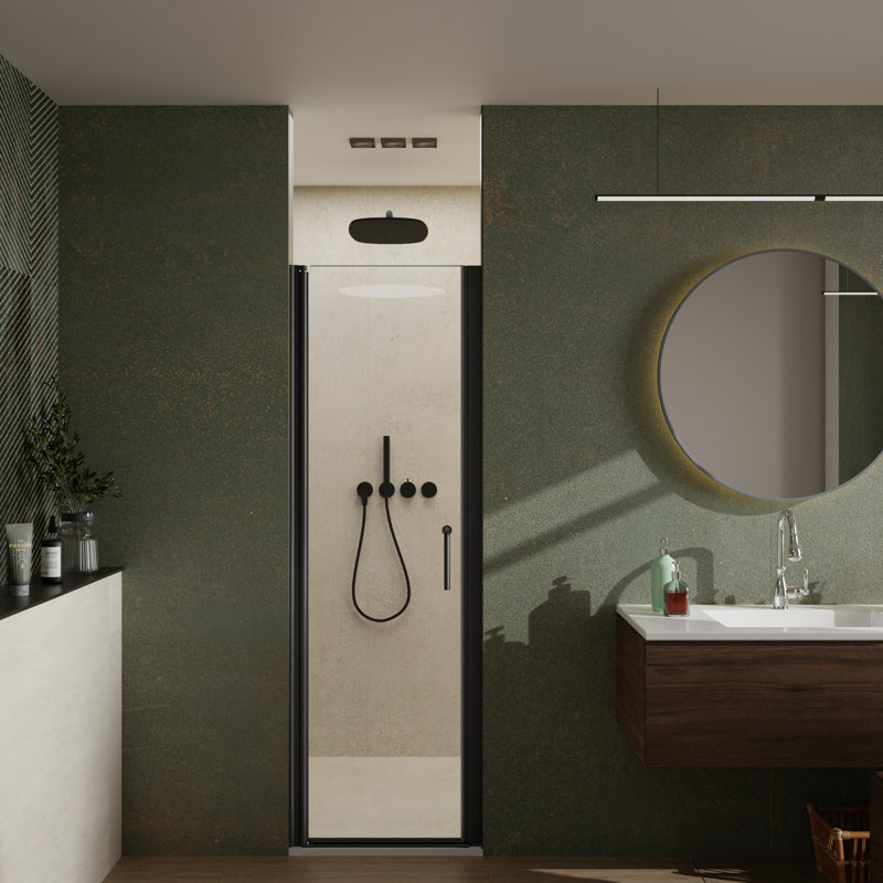 72 In. H Semi-Frameless Pivot Shower Door in Matte Black With Clear Glass, 24" W