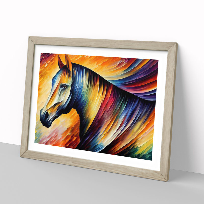 Horse Vol.2 Abstract 1 Piece Single Picture Frame Painting, 25cm H x 34cm W x 2cm D, Oak
