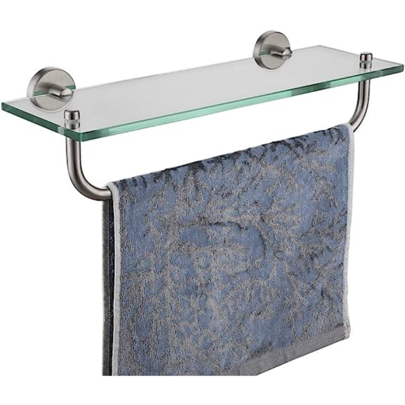 Floating Shelf with Towel Bar, Brushed Silver