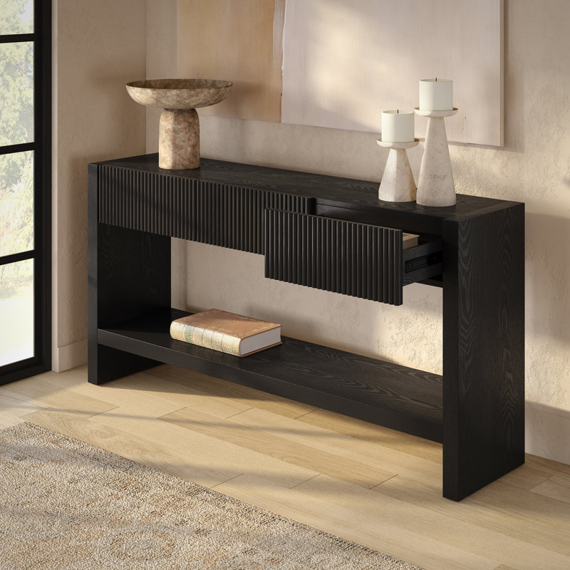 Console rectangulaire en bois massif de 60 po Manzanita, Chêne noir, H 30 po x l 60 po x P 14 po