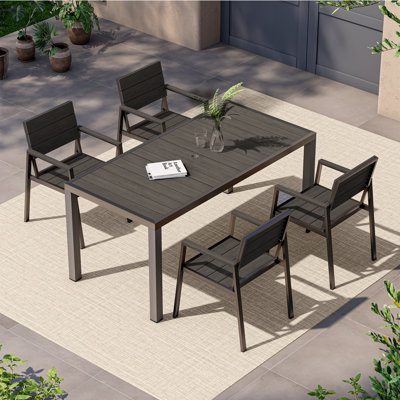 4-Person Aluminum Outdoor Dining Set, Rectangular Patio Dining Table and Chairs with  Umbrella Hole