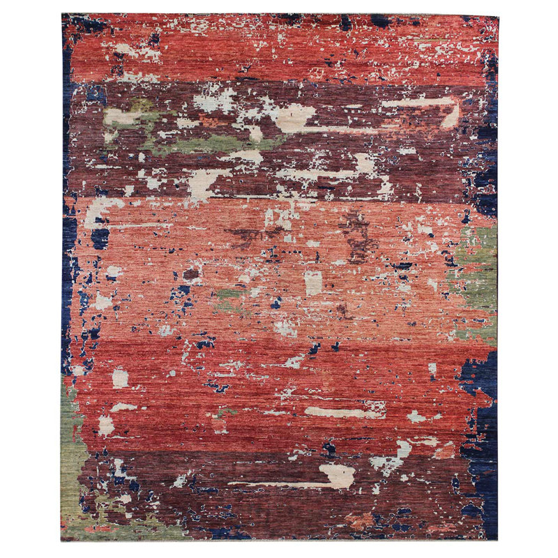 Tapis unique rouge patiné / rouille / bleu 8 pi 2 po x 10 pi