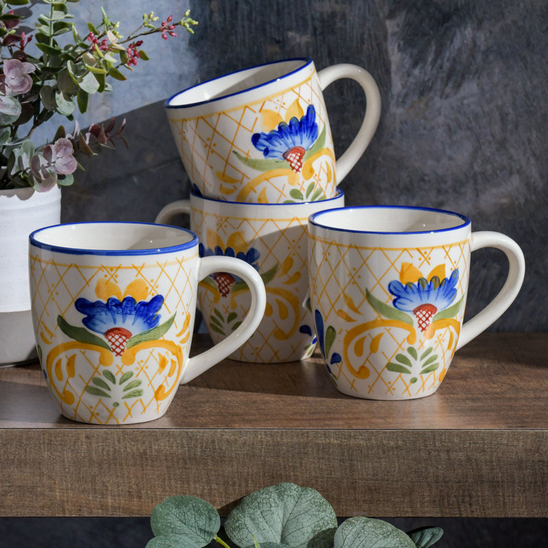 Ensemble de tasses peintes à la main, service pour 4 (4 pièces), assorties