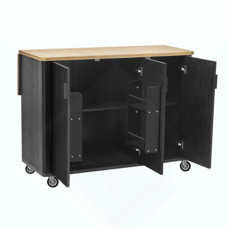 Fluted Kitchen Island with Drop Leaf, Black