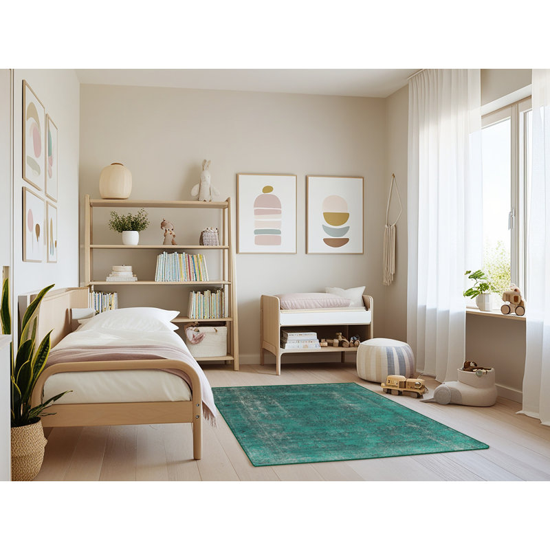Tapis bleu sarcelle / gris Rezac, Rectangle 4 pi x 6 pi