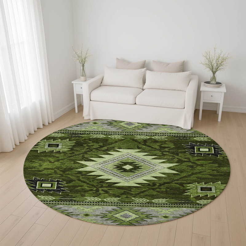 Premium Machine Washable Lubbers AMF1754 Tribal Rug, Round 8'