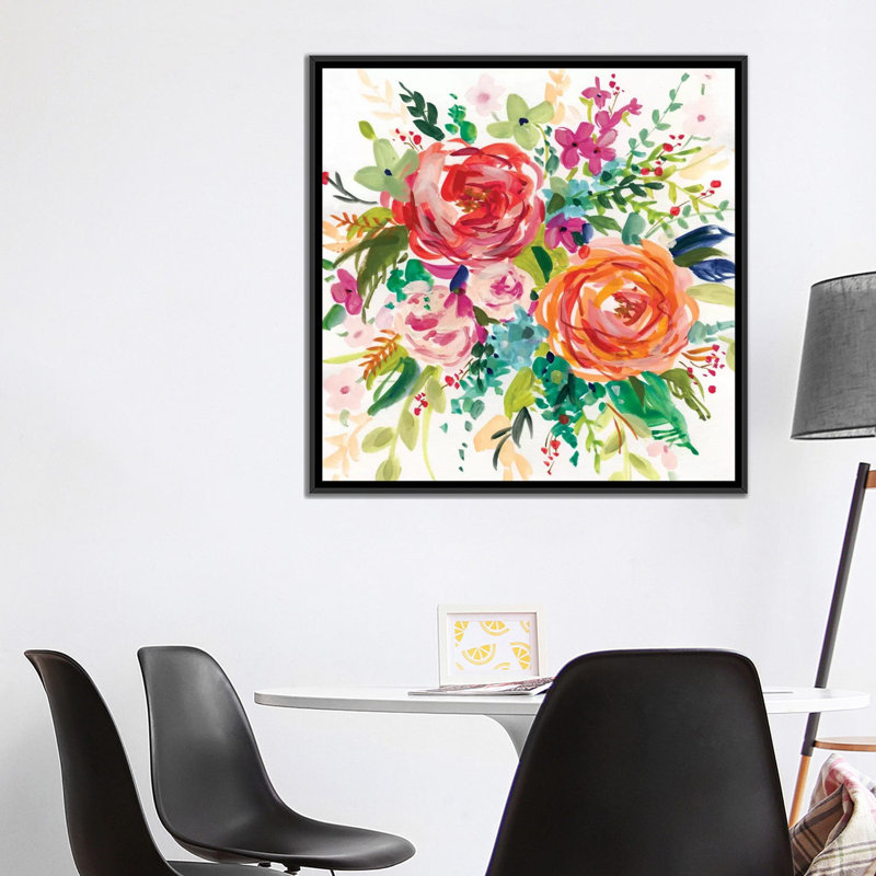« brillante bouquet i », impression sur toile, H 26 po x l 26 po x P 1,5 po, Toile avec cadre noir, Pas de tapis