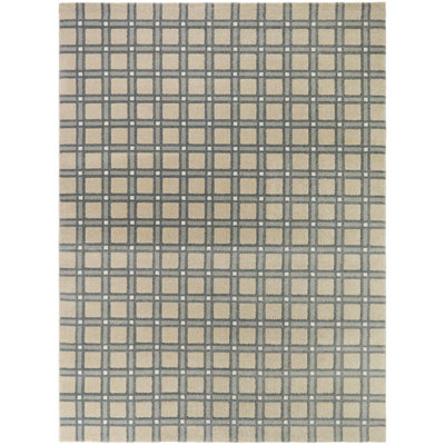 Tapis Mayere bleu/beige à motif scandinave à carreaux