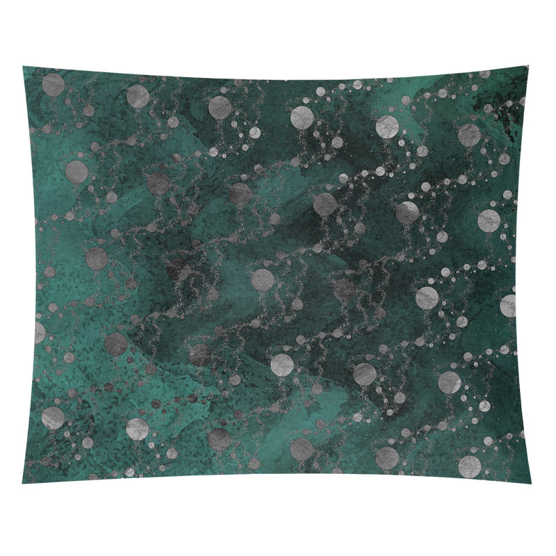 Tapisserie murale en polyester ombré planètes étoiles, H 54 po x l 63,5 po, Vert