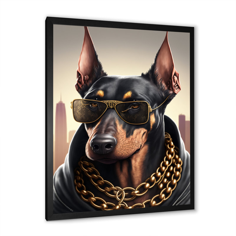 «Doberman Gangster in NYC I», impression sur toile, Impression noire sur toile encadrée, H 20 po x l 12 po x P 1 po